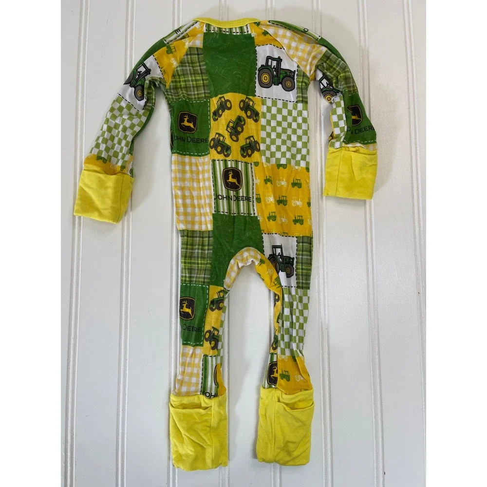 Bamboo Buddies John Deere Tractor Patchwork Bamboo Sleeper NB Newborn Zip Footie